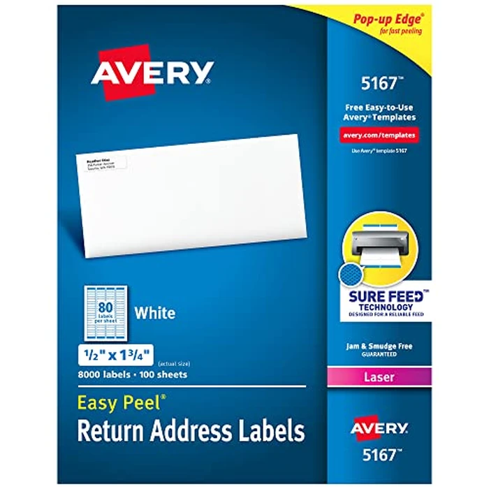 Avery Printable Return Address Labels with Sure Feed, 0.5" x 1.75", White, 8,000 Blank Mailing Labels (05167) by Avery - Used - Like New condition - US$21.59