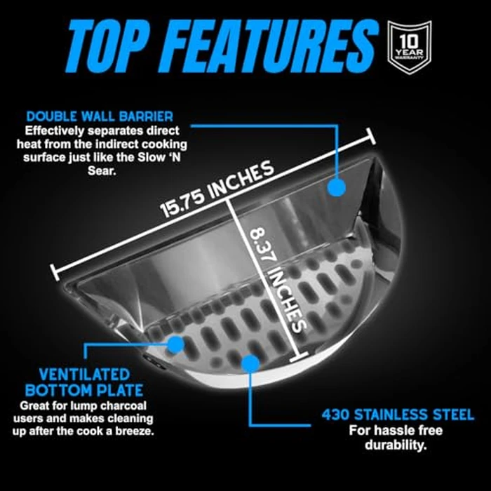 SnS Grills Slow ’N Sear Charcoal Basket Insert for 18” Weber Kettles - Heavy Duty Stainless Steel Charcoal Basket - Two Zone Cooking System, Indirect Smoking & High Heat Searing - BBQ Grill Accessory by Slow 'N Sear - Image 2