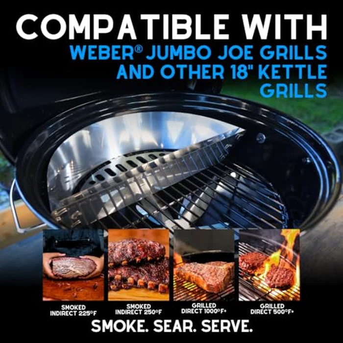 SnS Grills Slow ’N Sear Charcoal Basket Insert for 18” Weber Kettles - Heavy Duty Stainless Steel Charcoal Basket - Two Zone Cooking System, Indirect Smoking & High Heat Searing - BBQ Grill Accessory by Slow 'N Sear - Image 3