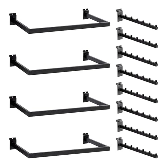WETOECOTEC 12 Pack Slatwall Accessories Kit with U-Shaped Rectangular Tubing Hangrails and Waterfall Display Hanger, Slatwall Hooks and Hanger for Clothing Retail, Merchandise Display by WETOECOTEC - Image 1