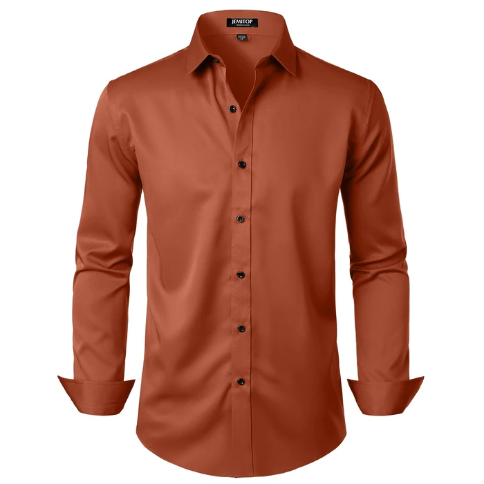 JEMITOP Men's Stretch Wrinkle Free Dress Shirts Formal Wedding Prom Long Sleeve Button Down Shirt Burnt Orange S by JEMITOP - Used - Very Good condition - US$15.95
