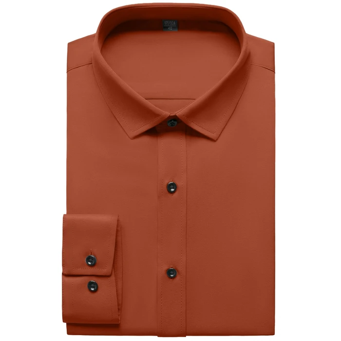 JEMITOP Men's Stretch Wrinkle Free Dress Shirts Formal Wedding Prom Long Sleeve Button Down Shirt Burnt Orange S by JEMITOP - Image 6