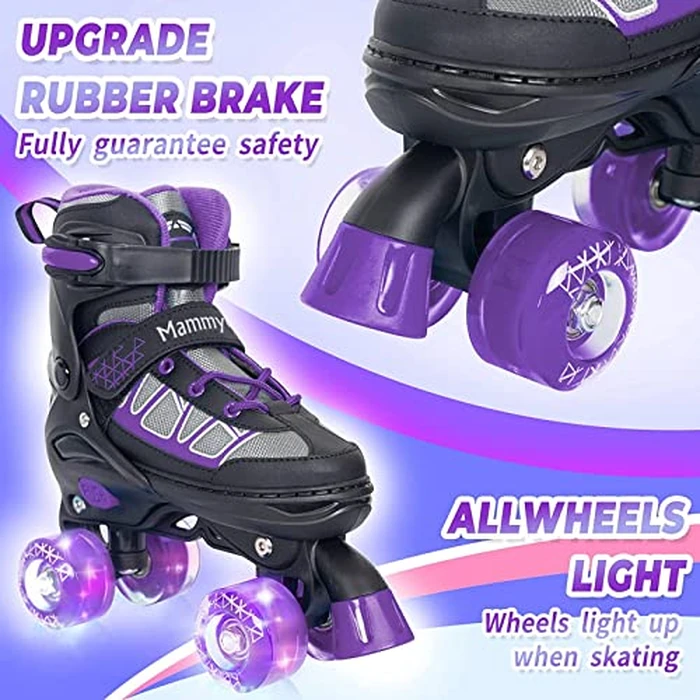 MammyGol Roller Skates for Kids Boys Girls, Adjustable Quad Skates with Light Up Wheels for Toddler Little Kids Ages 6-12 Size 13C 1 2, Beginners Outdoor Sports, Purple by MammyGol - Image 2