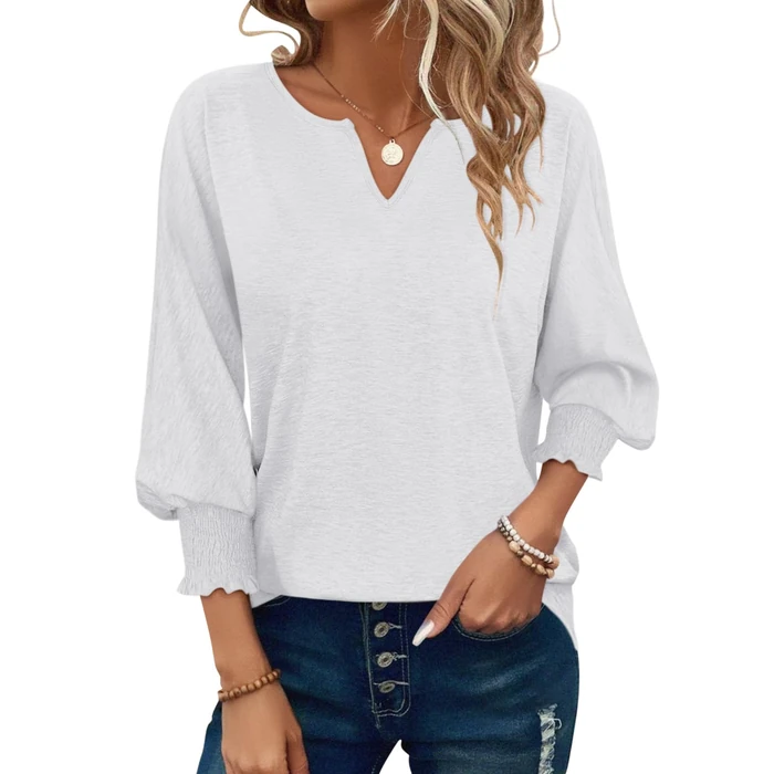 PGANDS Women's 3/4 Sleeve V Neck T Shirts Ruffle Sleeve Summer Solid Casual Tops White by PGANDS - Used - Like New condition - US$13.87