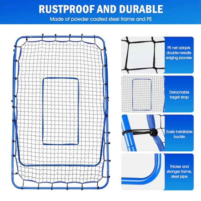 Volleyball Rebounder Net, 6 x 4 FT Baseball Softball Rebounder Pitchback Net, Quick Adjustments Lacrosse Bounce Back Practice Equipment for Outdoor Indoor Training by Winthai - Image 8