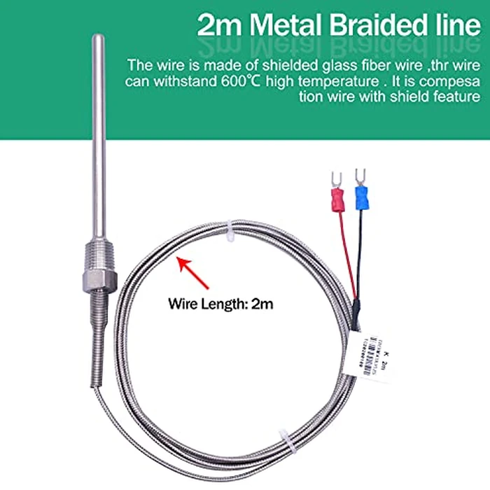 Twidec/2M NPT 1/4" inch (6X100MM) Pipe Thread Temperature Sensor Probe Two Wire Temperature Controller (0~600℃) 304 Stainless Steel K Type Thermocouple MT-205-1/4 by Twidec - Image 4
