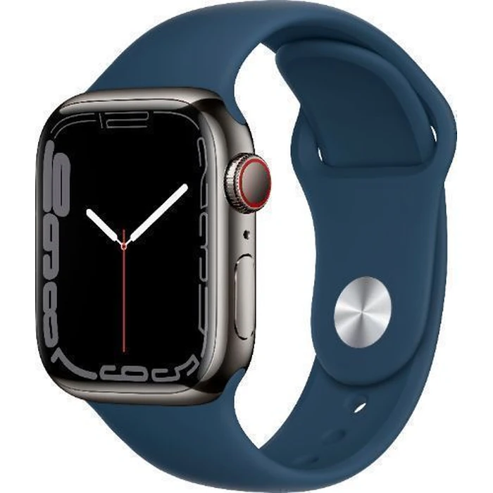Apple Watch Series 7 (Cellular + GPS) - 32GB - 41mm - Graphite Stainless Steel Case with Abyss Blue Rubber Sport Band by Apple - Image 2