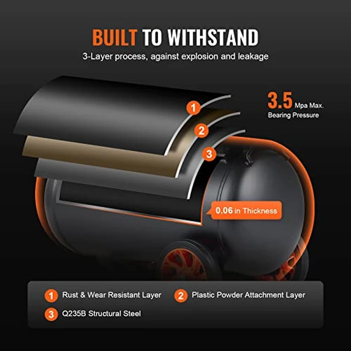 VEVOR 6.3 Gallon Air Compressor, 2 HP 3.35 CFM@90PSI Air Compressors with Max. 116PSI Pressure, Oil Free Compressor Tank for Auto Repair, Tire Inflation, Spray Painting, Woodwork Nailing by VEVOR - Image 5