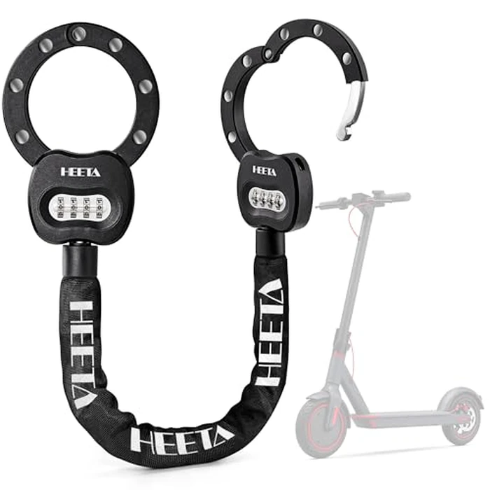 HEETA Electric Scooter Lock Anti Theft, 4 Digit Combination Bike Chain Lock, Heavy Duty Security Bicycle Lock Cable Accessories for E Scooter, E Bike, Motorcycle, Door, Gate & Fence by HEETA - Image 1