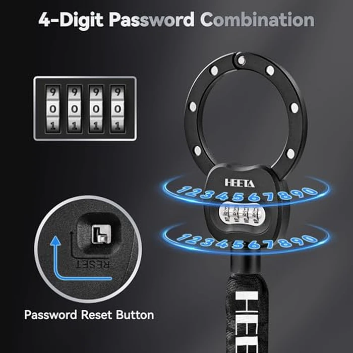 HEETA Electric Scooter Lock Anti Theft, 4 Digit Combination Bike Chain Lock, Heavy Duty Security Bicycle Lock Cable Accessories for E Scooter, E Bike, Motorcycle, Door, Gate & Fence by HEETA - Image 2