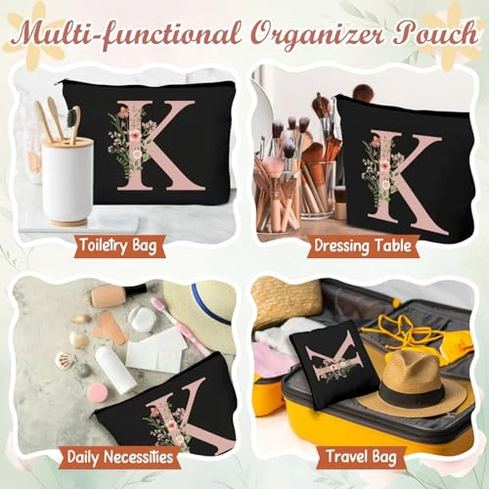 Talltalk 5 Pcs Personalized Women Gifts,Initial Tote Bag,Makeup Bag,Keyring,Notebook,Ballpoint,Black Alphabet Gifts for Women(Letter K) by Talltalk - Image 6