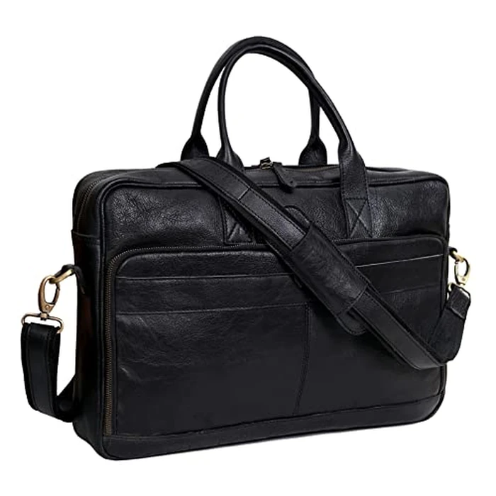 VC VINTAGE COUTURE 16 Inch Leather briefcase Laptop Messenger Bags For Men and Women Best Office College Satchel Bag (16" Black) by VC VINTAGE COUTURE - Image 1