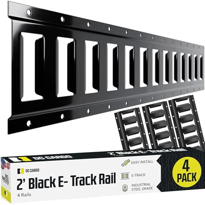 DC Cargo Mall E Track Tie Down Rail Kit 2' (4 Pack) for Garages, Vans, Trailers, Motorcycle Tie Downs, ATV Mountings - Powder-Coat Black - Secure Cargo & Heavy Loads Up to 2,000 lbs by DC Cargo Mall - Used - Like New condition - US$49.59