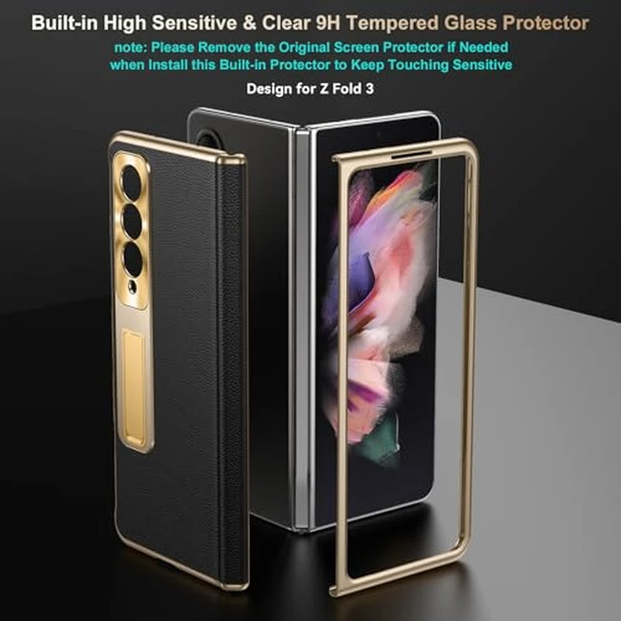 Libeagle for Samsung Galaxy Z Fold 3 Case, Electroplated Frame, Luxury Leather Back, Full Magnetic Hinge Protective, Screen Protector, Metal Stand, Thin & Slim Stand Phone Cover 5G 2021, Black by Libeagle - Image 5