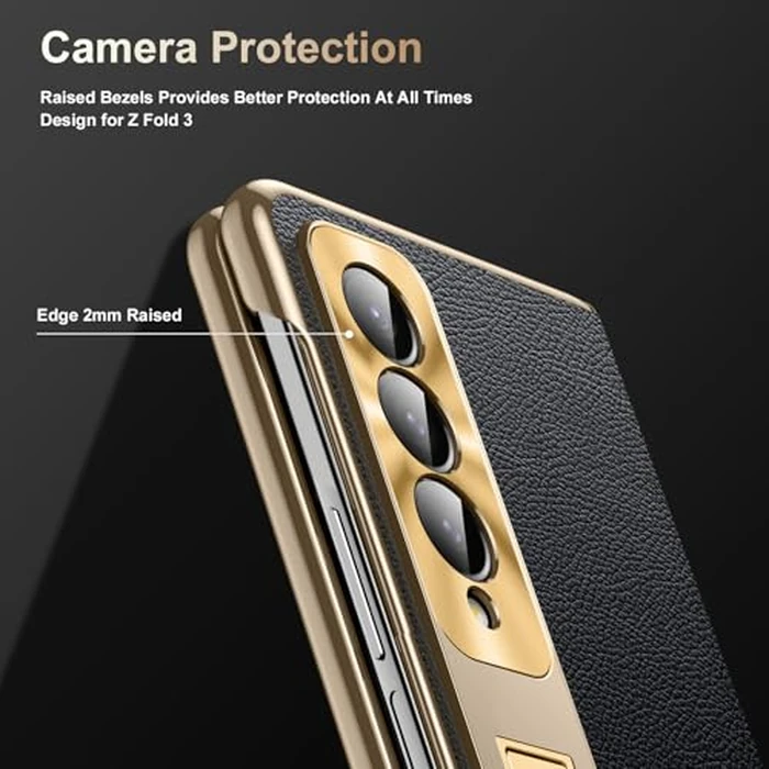 Libeagle for Samsung Galaxy Z Fold 3 Case, Electroplated Frame, Luxury Leather Back, Full Magnetic Hinge Protective, Screen Protector, Metal Stand, Thin & Slim Stand Phone Cover 5G 2021, Black by Libeagle - Image 7