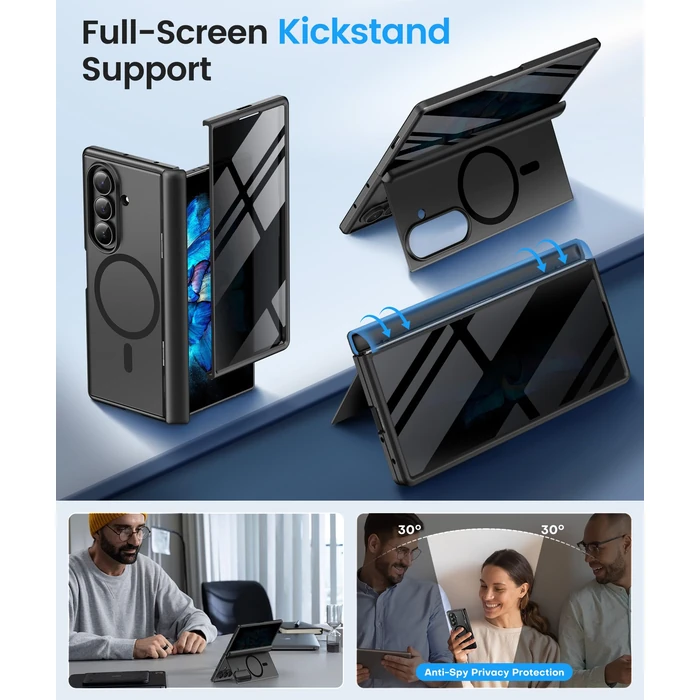 BERFY for Samsung Galaxy Z Fold 7 Case with Privacy Screen Protector, [Compatible with MagSafe][Anti Spy] Built-in Hidden Kickstand, Full-Body Shockproof Slim Phone Case for Z Fold 7, Black by BERFY - Image 2