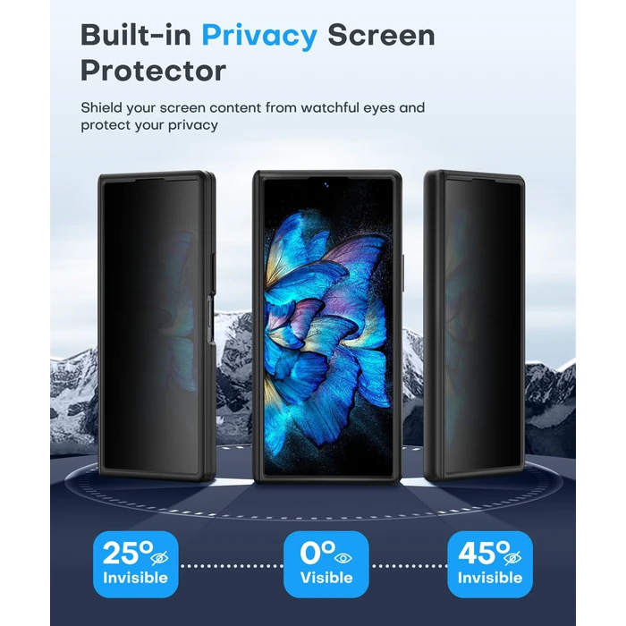 BERFY for Samsung Galaxy Z Fold 7 Case with Privacy Screen Protector, [Compatible with MagSafe][Anti Spy] Built-in Hidden Kickstand, Full-Body Shockproof Slim Phone Case for Z Fold 7, Black by BERFY - Image 3