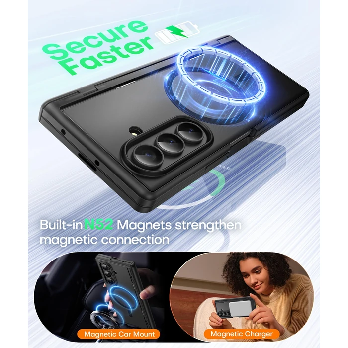 BERFY for Samsung Galaxy Z Fold 7 Case with Privacy Screen Protector, [Compatible with MagSafe][Anti Spy] Built-in Hidden Kickstand, Full-Body Shockproof Slim Phone Case for Z Fold 7, Black by BERFY - Image 4