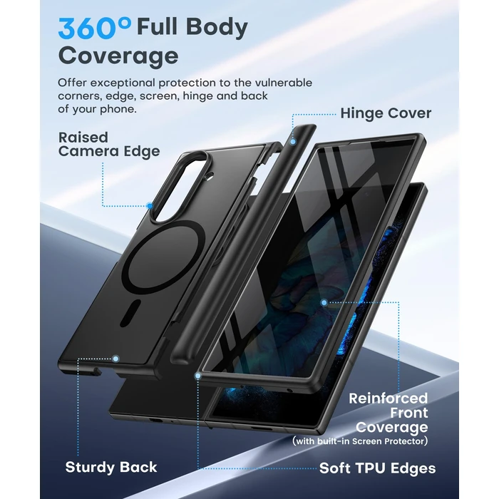 BERFY for Samsung Galaxy Z Fold 7 Case with Privacy Screen Protector, [Compatible with MagSafe][Anti Spy] Built-in Hidden Kickstand, Full-Body Shockproof Slim Phone Case for Z Fold 7, Black by BERFY - Image 5