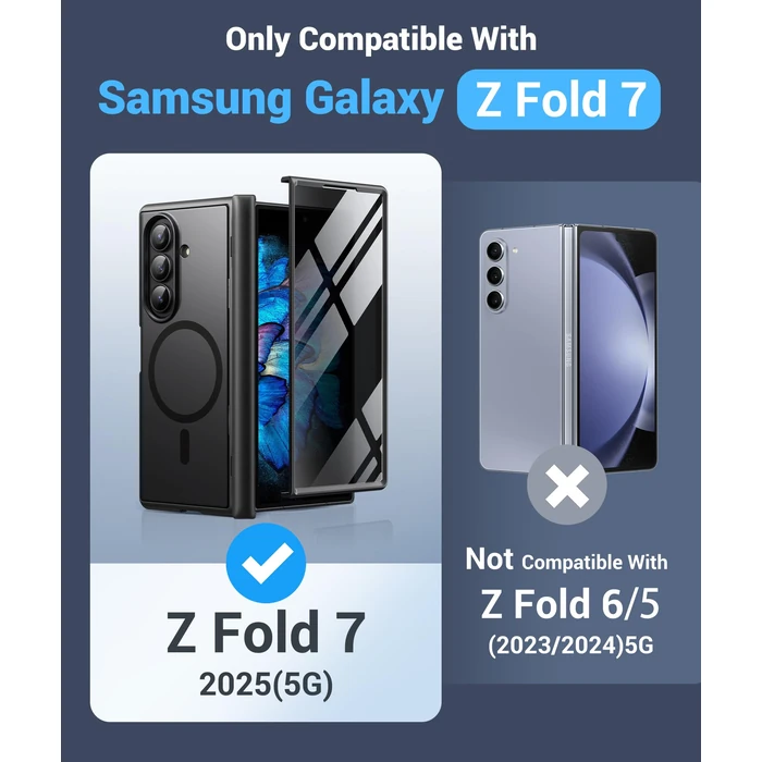 BERFY for Samsung Galaxy Z Fold 7 Case with Privacy Screen Protector, [Compatible with MagSafe][Anti Spy] Built-in Hidden Kickstand, Full-Body Shockproof Slim Phone Case for Z Fold 7, Black by BERFY - Image 8