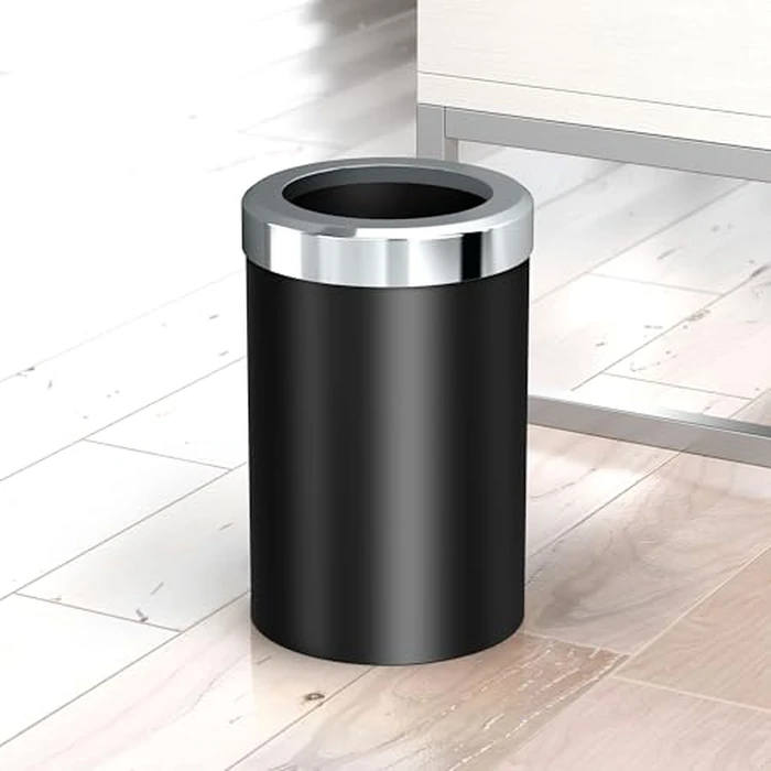 Gatco Small Bathroom Trash Can with Lid, Round 3 Gallon Stainless Steel Wastebasket, Under Sink, Matte Black and Chrome, for Bathroom, Bedroom, Office (1912C) by Gatco - Image 3