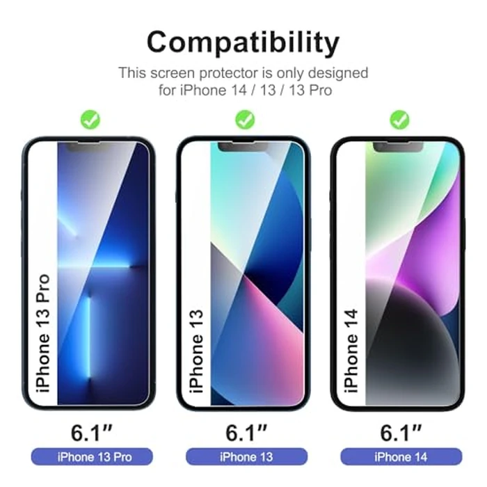NEW'C 3 Pack Designed for iPhone 14,iPhone 13,iPhone 13 Pro Screen Protector (6.1 inches),Enhanced Tempered Glass Protection with easy installation tool included,Case Friendly Ultra Resistant by NEW'C - Image 2