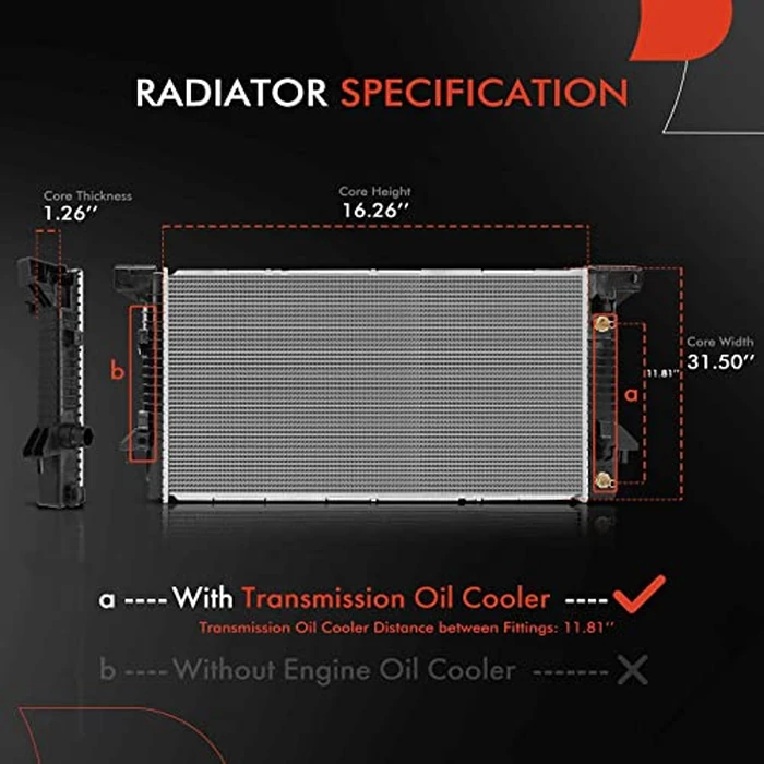 A-Premium Engine Coolant Radiator with Transmission Oil Cooler Compatible with Ford Expedition 2015-2017, F-150 2011-2014 & Lincoln Navigator 2015-2017, 3.5L 3.7L 5.0L, Replace# CL3Z8005A, BL3Z8005C by A-premium - Image 2
