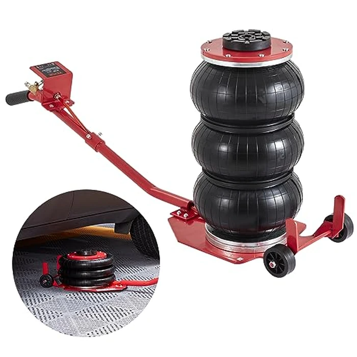 VEVOR Air Jack, 3 Ton/6600 lbs Triple Bag Air Jack, Airbag Jack with Six Steel Pipes, Lift up to 17.7 inch/450 mm, 3-5 s Fast Lifting Pneumatic Jack, with Long Handles for Cars, Garages, Repair, (Red) by VEVOR - Used - Very Good condition