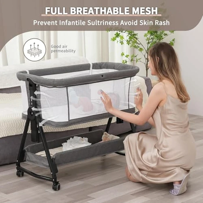 Baby Bassinet, 3 in 1 Bedside Bassinet for Baby, 7 Height Adjustment, Sturdy Bassinets Co-Sleeper with Wheels and Soft Mattress, Jestonten by Jestonten - Used - Very Good condition - CA$127.11