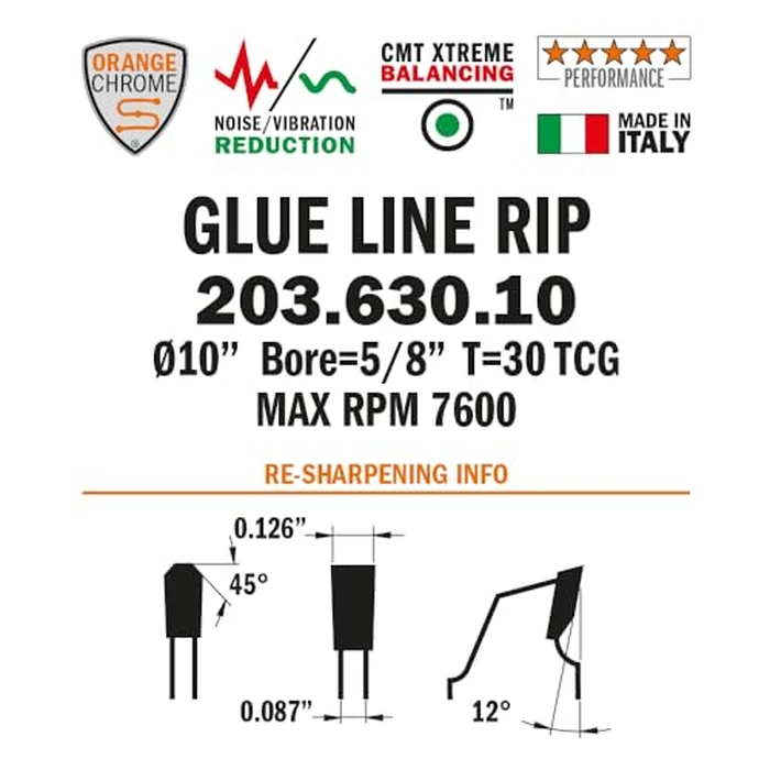 Heavy-Duty Glue LINE Ripping 10x0.126”/0.087”x5/8’’ T=30 TCG by CMT ORANGE TOOLS - Image 3