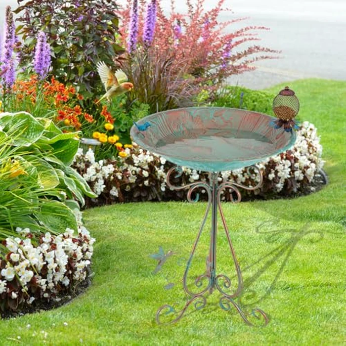 VEWOGARDEN Large Metal Bird Bath for Outside Garden Standing Birdbath with Feeder for Outdoors Yard Patio Lawn Decoration, Light Green by VEWOGARDEN - Image 2