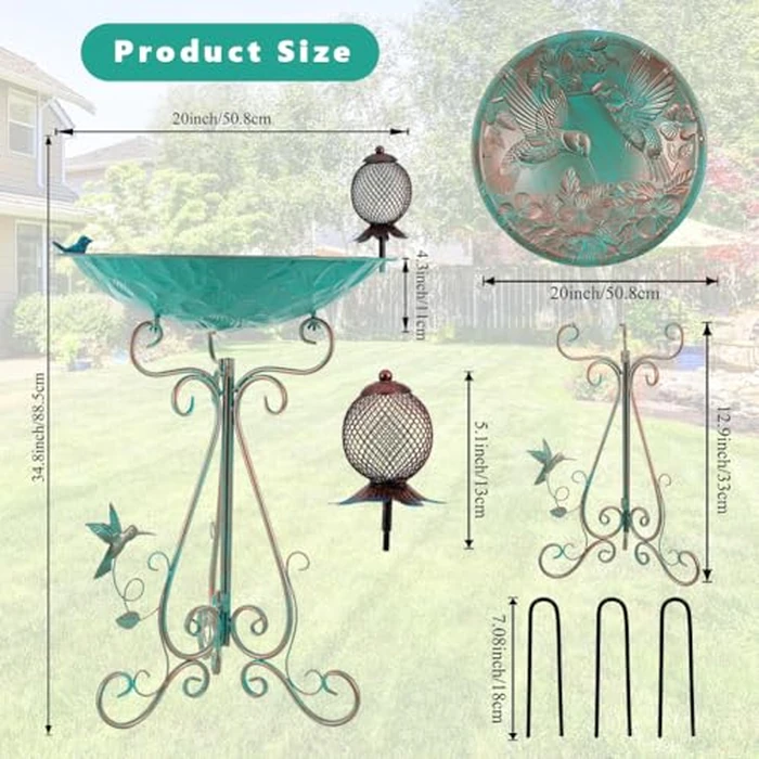 VEWOGARDEN Large Metal Bird Bath for Outside Garden Standing Birdbath with Feeder for Outdoors Yard Patio Lawn Decoration, Light Green by VEWOGARDEN - Image 3