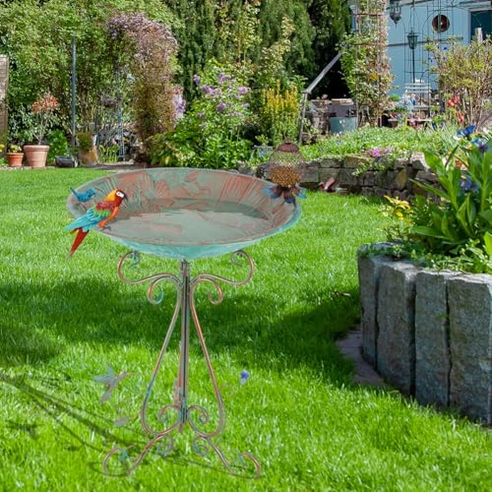 VEWOGARDEN Large Metal Bird Bath for Outside Garden Standing Birdbath with Feeder for Outdoors Yard Patio Lawn Decoration, Light Green by VEWOGARDEN - Image 6