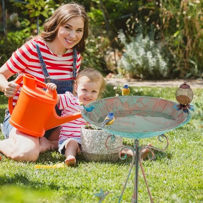 VEWOGARDEN Large Metal Bird Bath for Outside Garden Standing Birdbath with Feeder for Outdoors Yard Patio Lawn Decoration, Light Green by VEWOGARDEN - Image 7