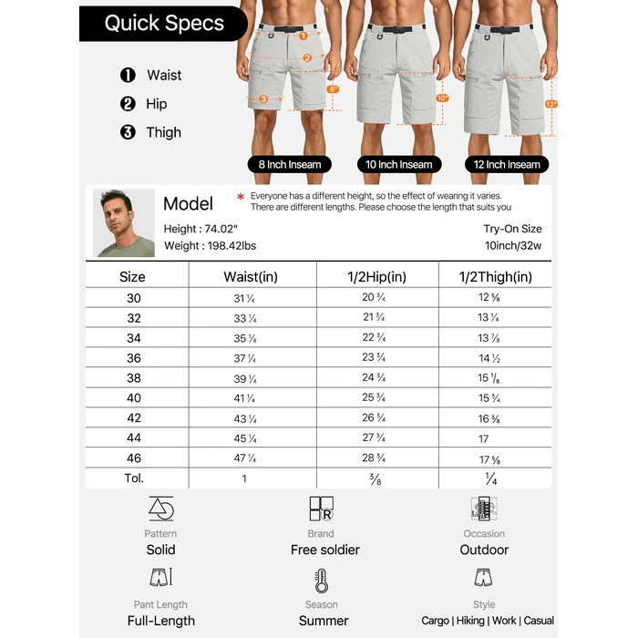 FREE SOLDIER Men's Cargo Hiking Shorts with Belt Lightweight Quick Dry Tactical Shorts with Pockets for Casual Work Golf (Stone 34W12L) by FREE SOLDIER - Image 8