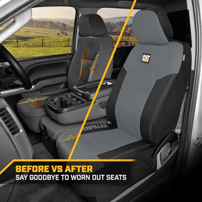 BDK Auto CASC-2284-GR: Cat 4Pc Mesh + Gabardine Seat Cover (Grey) by CAT - Image 6