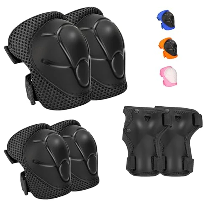 Kids Protective Gear Set - Knee Pads Elbow Pads with Wrist Guards for Ages 3-12 | 3-in-1 Safety Protective Gear for Skating, Cycling, Biking, Roller Skates, Scooters (Black, M(8-12Years)) by ZLEIOUY - Image 1