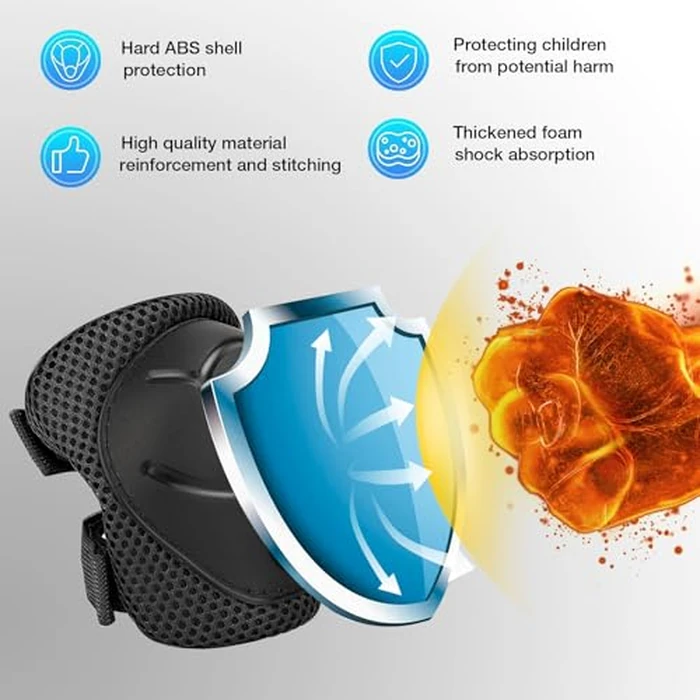 Kids Protective Gear Set - Knee Pads Elbow Pads with Wrist Guards for Ages 3-12 | 3-in-1 Safety Protective Gear for Skating, Cycling, Biking, Roller Skates, Scooters (Black, M(8-12Years)) by ZLEIOUY - Image 3