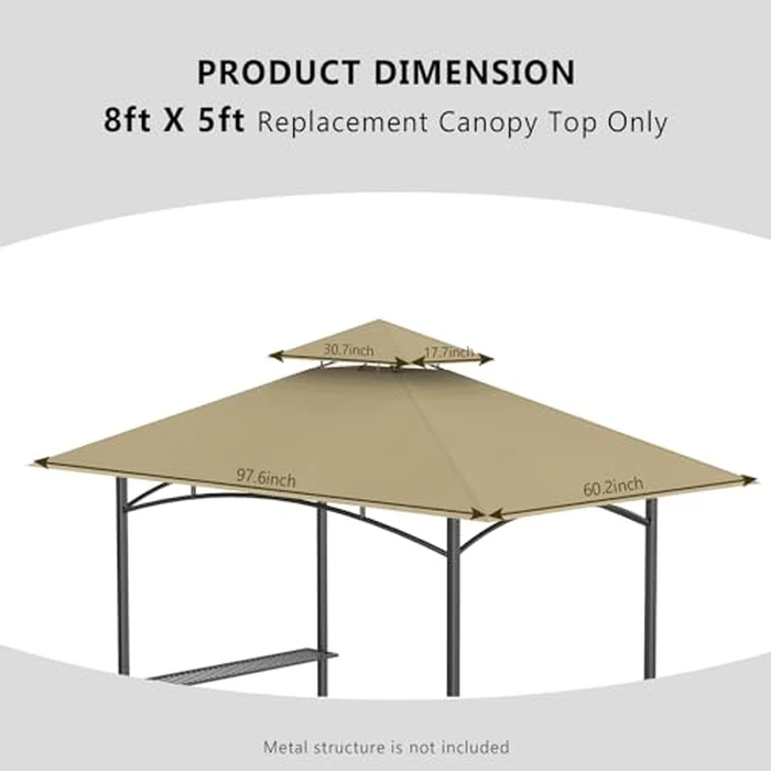 Grill Gazebo Replacement Canopy Top Only - 5' x 8' Outdoor BBQ Gazebo Canopy Roof, Waterproof Double Tiered Shelter Cover Fit for Model L-GG001PST-F (Khaki, 5x8) by Iheqard - Image 3