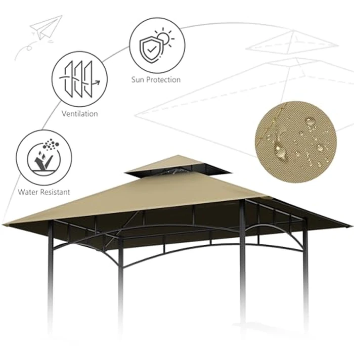 Grill Gazebo Replacement Canopy Top Only - 5' x 8' Outdoor BBQ Gazebo Canopy Roof, Waterproof Double Tiered Shelter Cover Fit for Model L-GG001PST-F (Khaki, 5x8) by Iheqard - Image 4