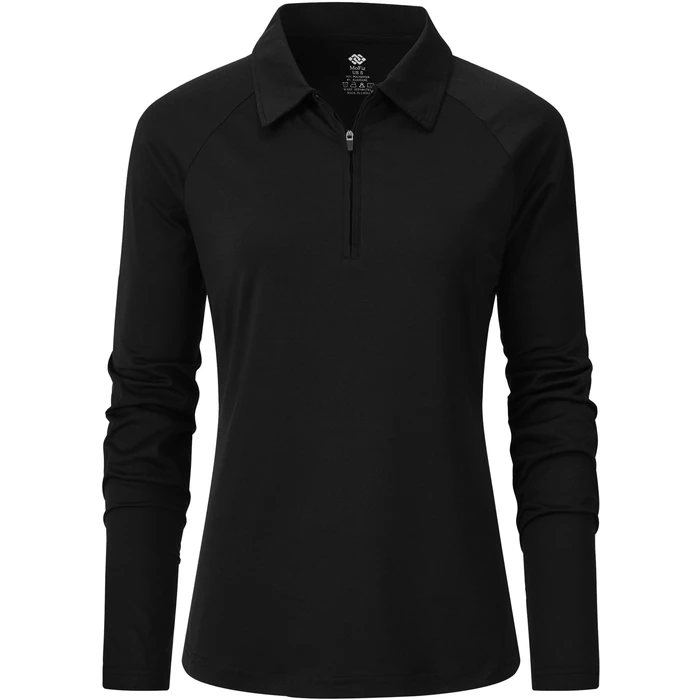 MoFiz Women's Golf Polo Shirt Long Sleeve Collared 1/4 Zip Stretch Soft Athletic Tops for Tennis Hiking & Outdoor Sports Black S by MoFiz - Used - Like New condition - US$22.25