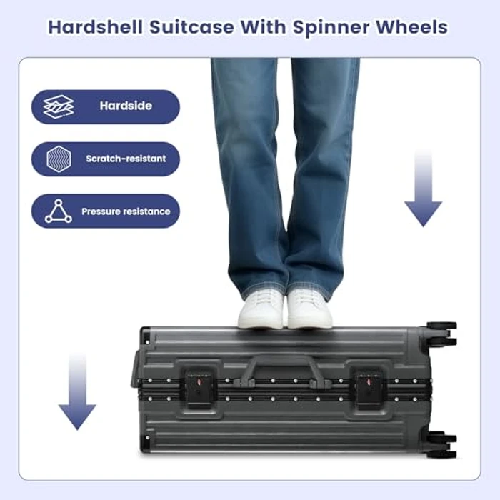 Faqy Z Carry On Luggage, 24 Inch Zipperless Luggage, Aluminum Frame Hardside Suitcase with TSA Lock, Spinner Wheels, Phone Holder, Charging Port, Cup Holder for Lightweight Travel, Grey by Faqy Z - Image 7