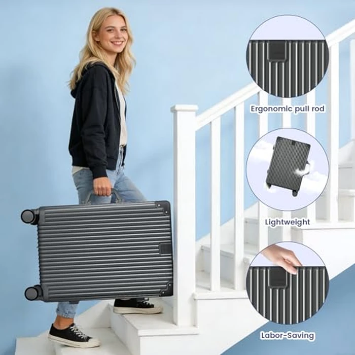 Faqy Z Carry On Luggage, 24 Inch Zipperless Luggage, Aluminum Frame Hardside Suitcase with TSA Lock, Spinner Wheels, Phone Holder, Charging Port, Cup Holder for Lightweight Travel, Grey by Faqy Z - Image 8