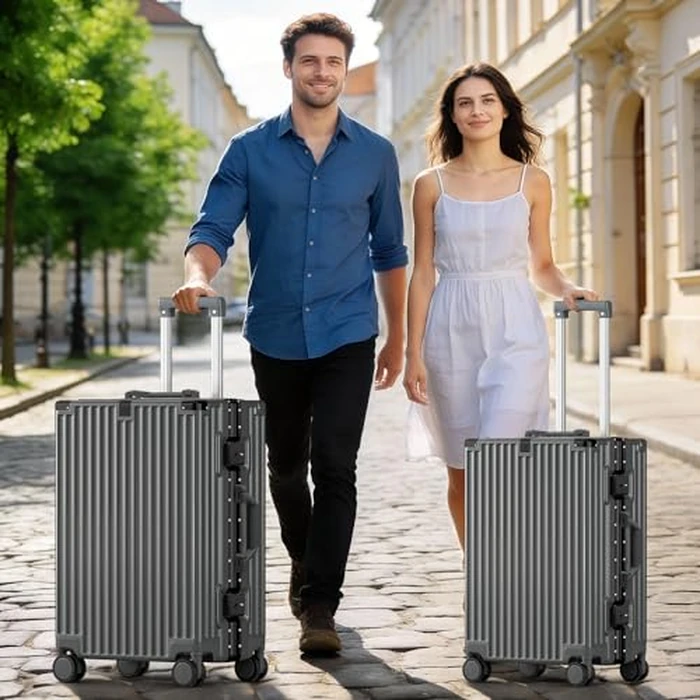 Faqy Z Carry On Luggage, 24 Inch Zipperless Luggage, Aluminum Frame Hardside Suitcase with TSA Lock, Spinner Wheels, Phone Holder, Charging Port, Cup Holder for Lightweight Travel, Grey by Faqy Z - Image 9