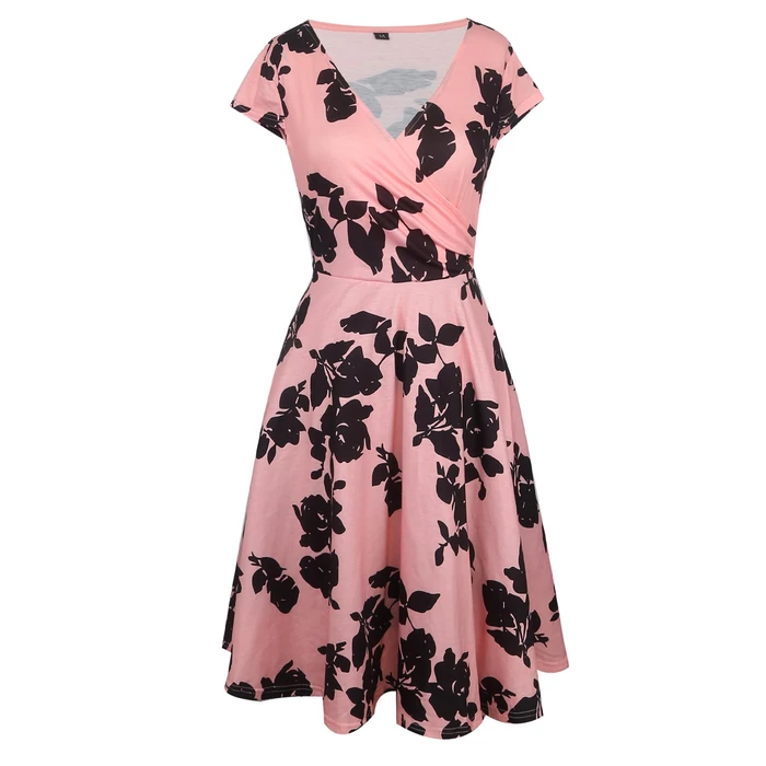 oxiuly Maternity Nursing Dresses for Women Casual Summer Casual Floral V-Neck Party Hodliay Beach Sundress Comfy Flaltering Garden Tea DressOX233 Pink Black Floral L by oxiuly - Image 4