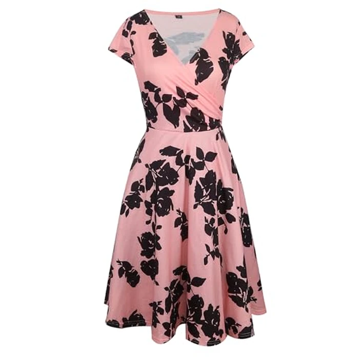 oxiuly Maternity Nursing Dresses for Women Casual Summer Casual Floral V-Neck Party Hodliay Beach Sundress Comfy Flaltering Garden Tea DressOX233 Pink Black Floral L by oxiuly - Image 5