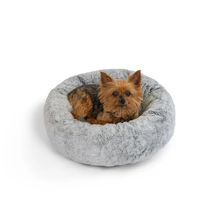 Best Friends by Sheri SnuggleSoft Faux Rabbit Fur Memory Foam Calming Donut Bed for Small Dogs and Cats, Grey, 18" x 18" by Best Friends by Sheri - Used - Like New condition - CA$20.81