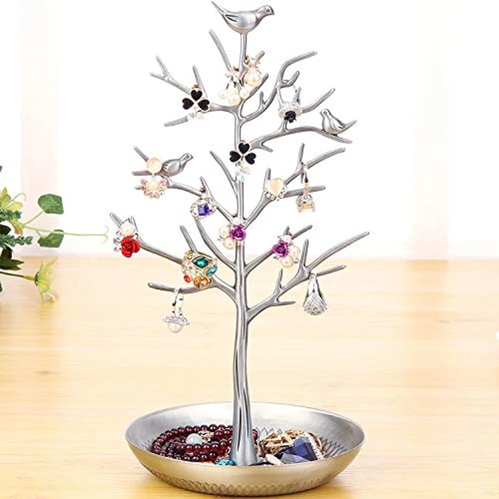 WELL-STRONG Jewelry Tree Necklace Earring Holder Modern Cute Bird Jewelry Stand for Women Girls Teen Silver by WELL-STRONG - Image 4