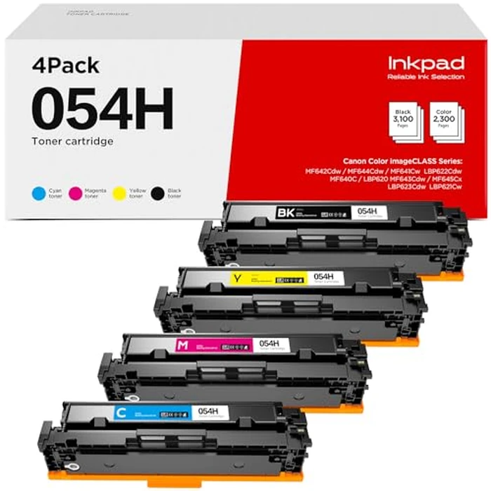 054H Toner Cartridges Compatible Replacement for Canon 054 H CRG-054 054H Toner, Work with Color imageCLASS MF642Cdw MF644Cdw MF641Cdw LBP622Cdw Printers (4 Pack,BK/C/M/Y) by iNKPAD - Used - Good condition