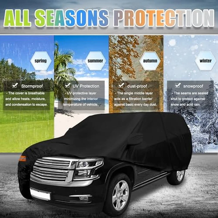 X AUTOHAUX SUV Car Cover for Chevrolet Tahoe 4 Door 2007-2024 Outdoor Waterproof Sun Rain Dust Wind Snow Protection 190T PU W/Driver Door Zipper Black by X AUTOHAUX - Image 2